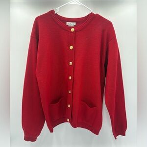 Vintage Talbots Merino Wool Cardigan XL Red Gold Crest Buttons Hong‎ Kong